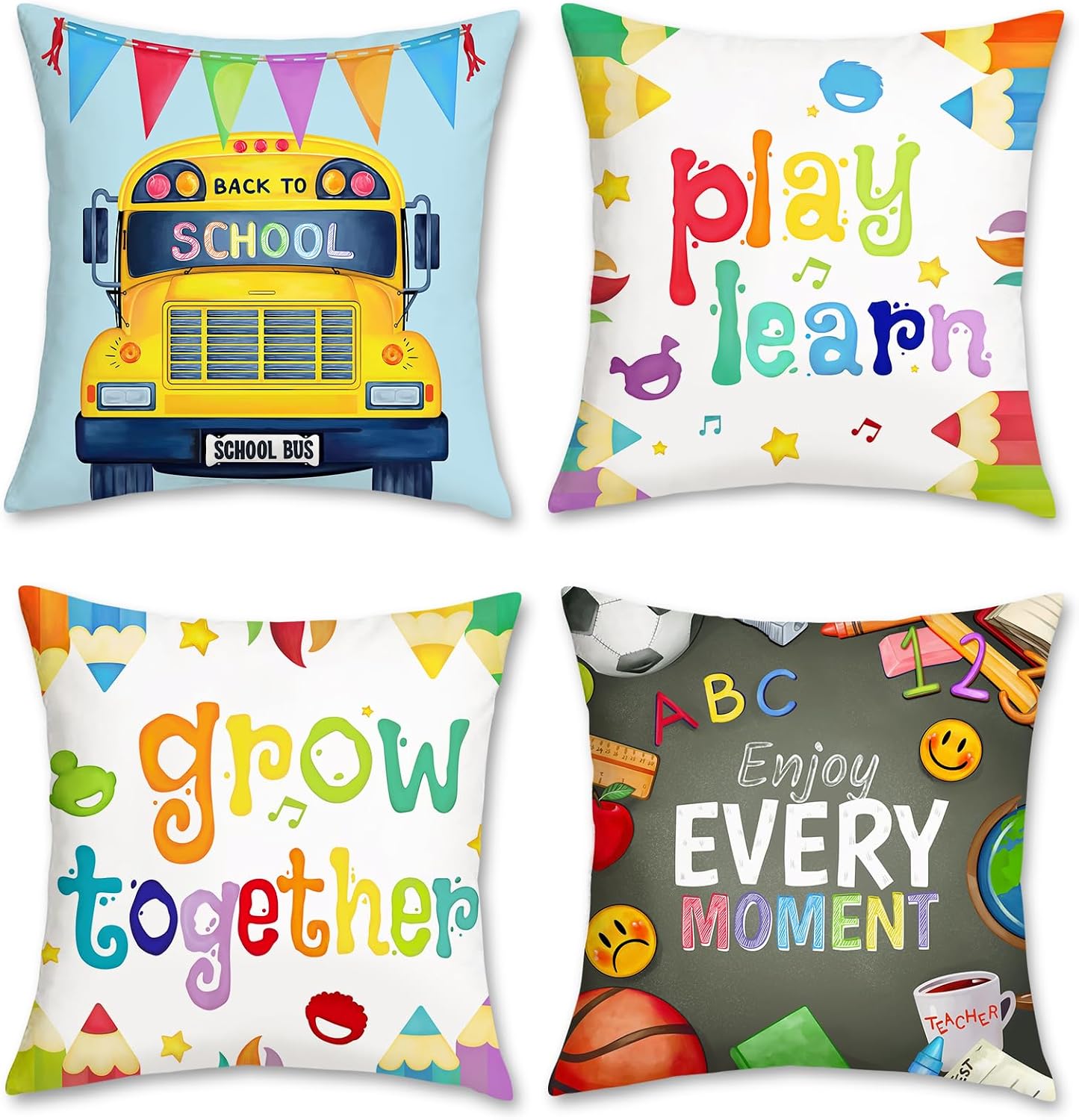 Kids Education Motivation - 4팩 백 투 스쿨 보육원용 쿠션